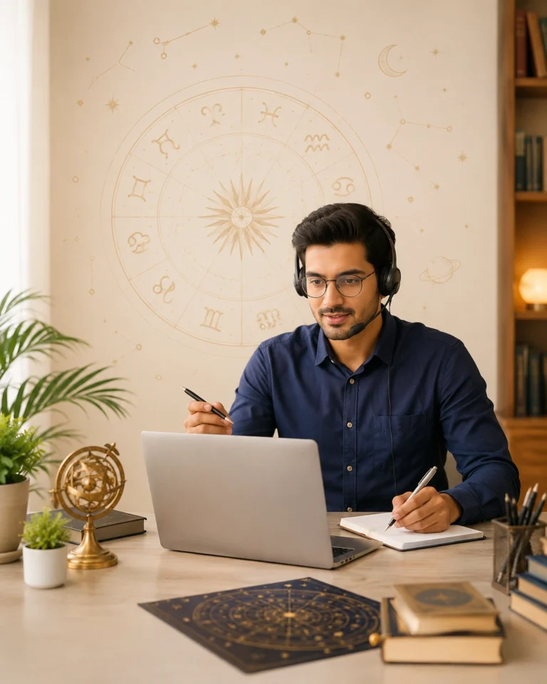 Online Astrology Course student attending a live astrology class at The Astrology Academy of India
